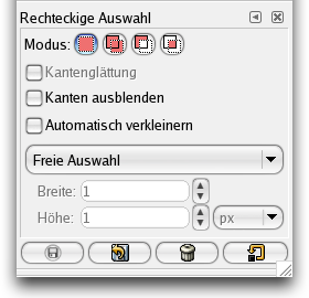 Die Werkzeugeinstellungen für die rechteckige Auswahl.